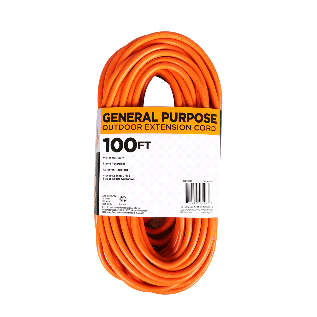 slide 9 of 13, 16/3 SJTWGeneral Purpose Orange Outdoor Extension Cord, 100 ft