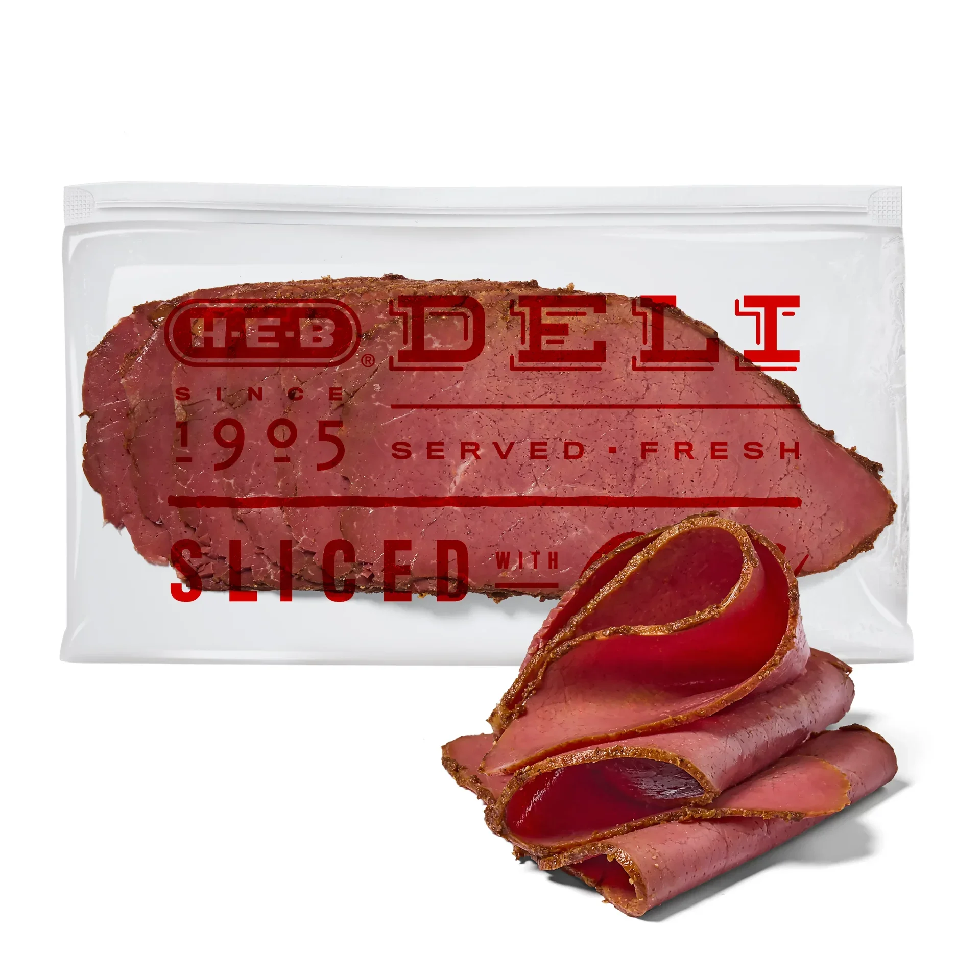 slide 1 of 1, H-E-B Deli Uncured Pastrami, Sandwich Sliced, per lb