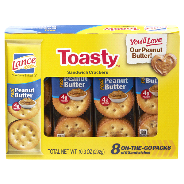 slide 1 of 6, Lance Toasty Crackers With Peanut Butter, 10 oz