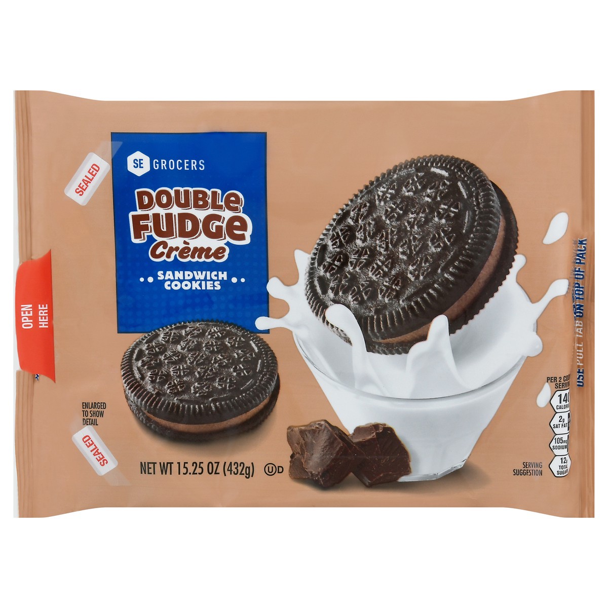 slide 1 of 1, SE Grocers Double Fudge Creme Sandwich Cookies, 15.2 oz