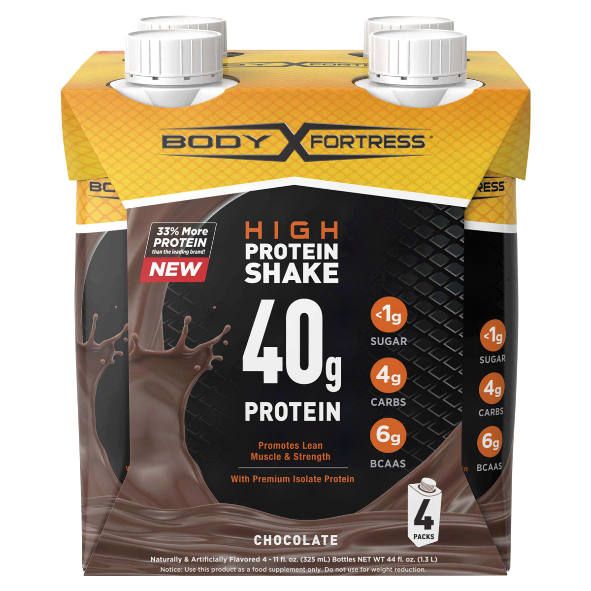 slide 1 of 5, Body Fortress Chocolate High Protein Shake, 4 ct; 11 fl oz