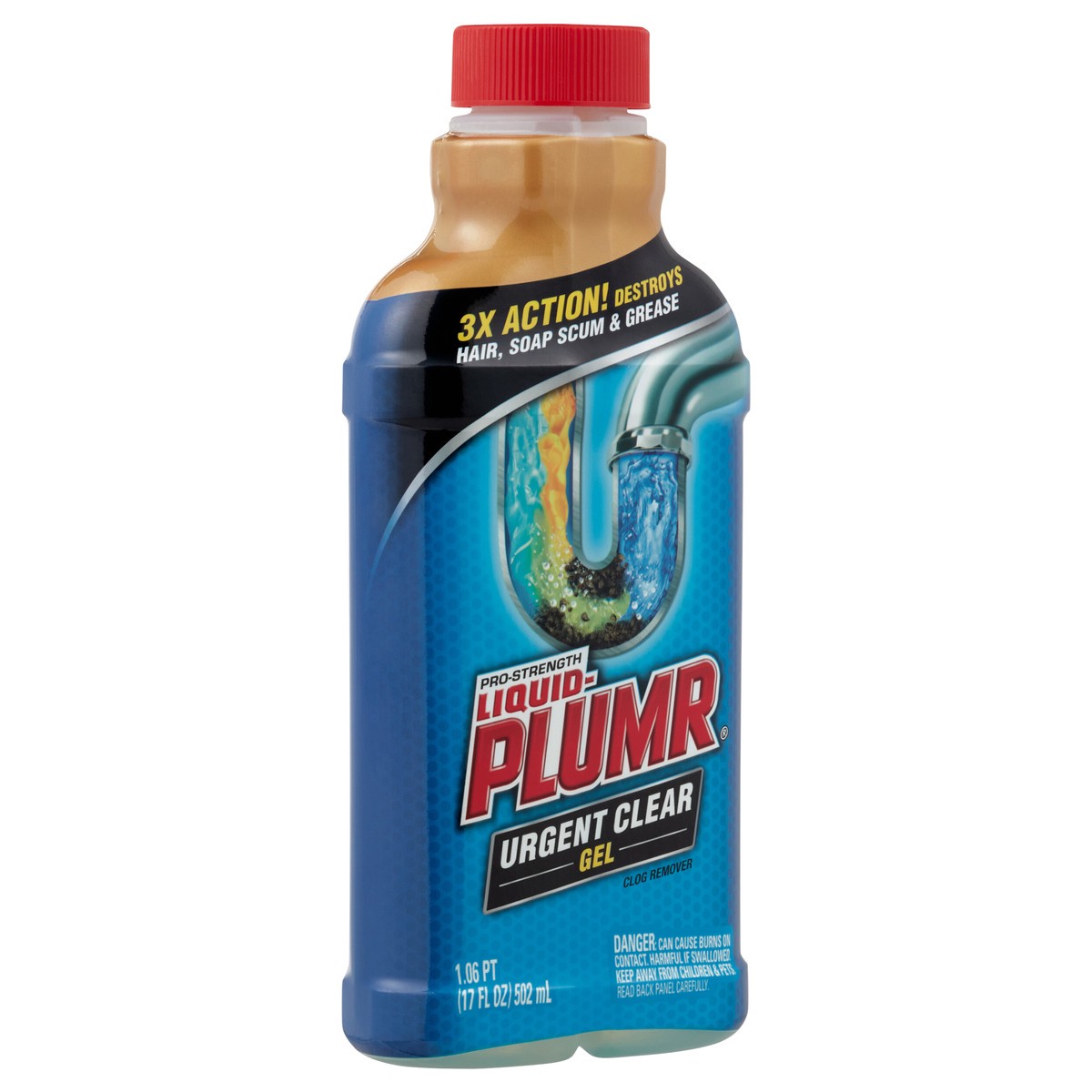 slide 3 of 4, Liquid-Plumr Industrial Strength Urgent Clear Liquid Drain Cleaner, 17 fl oz