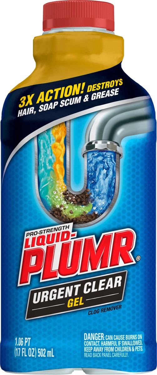 slide 2 of 4, Liquid-Plumr Industrial Strength Urgent Clear Liquid Drain Cleaner, 17 fl oz