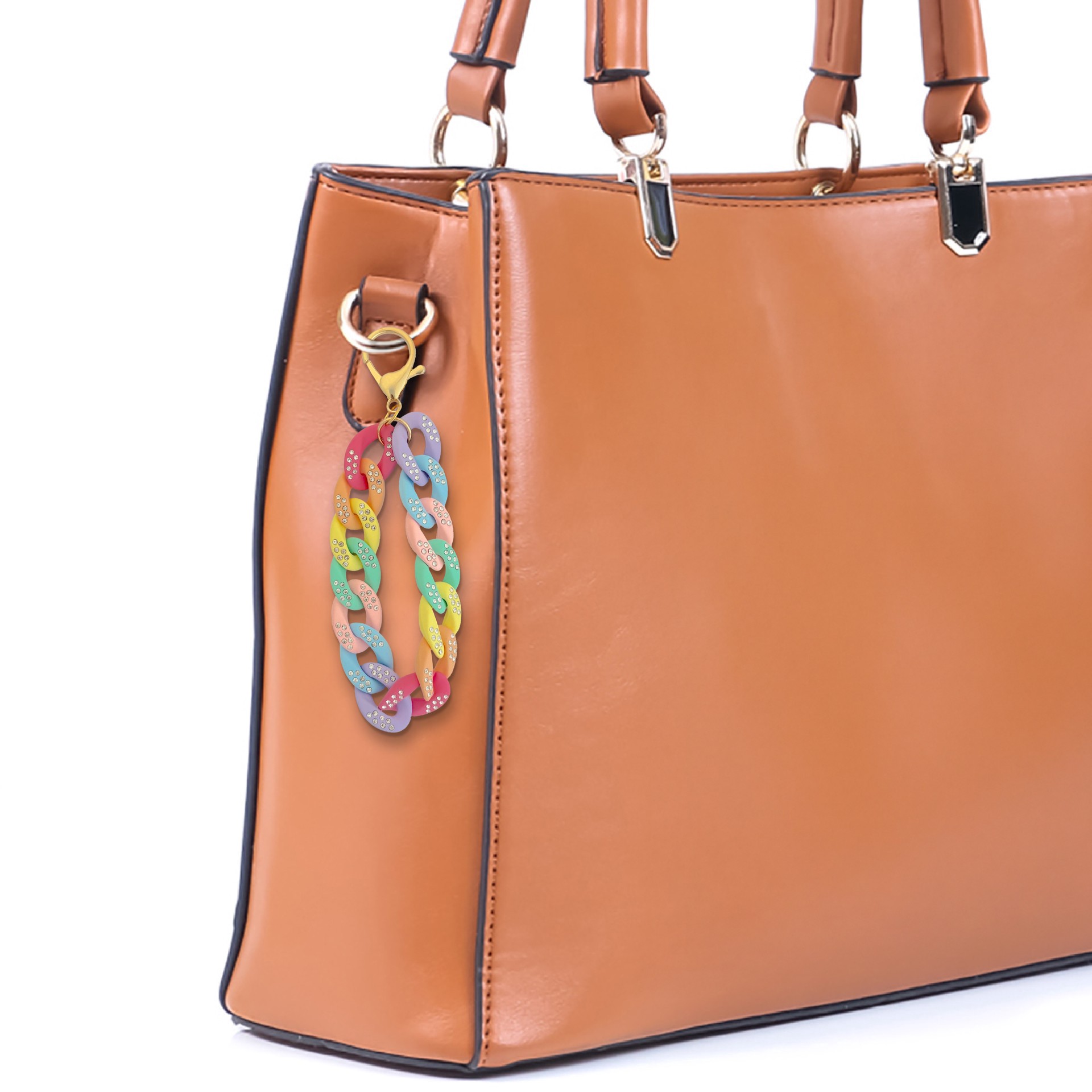 slide 2 of 3, Blue Moon Studio Multicolor Chain Link Bag Charm With Rhinestones, 9.6 in