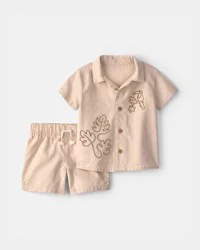 Carter's Baby Boy 2-Piece Toucan Embroidered Top & Short Set - Khaki - 9M