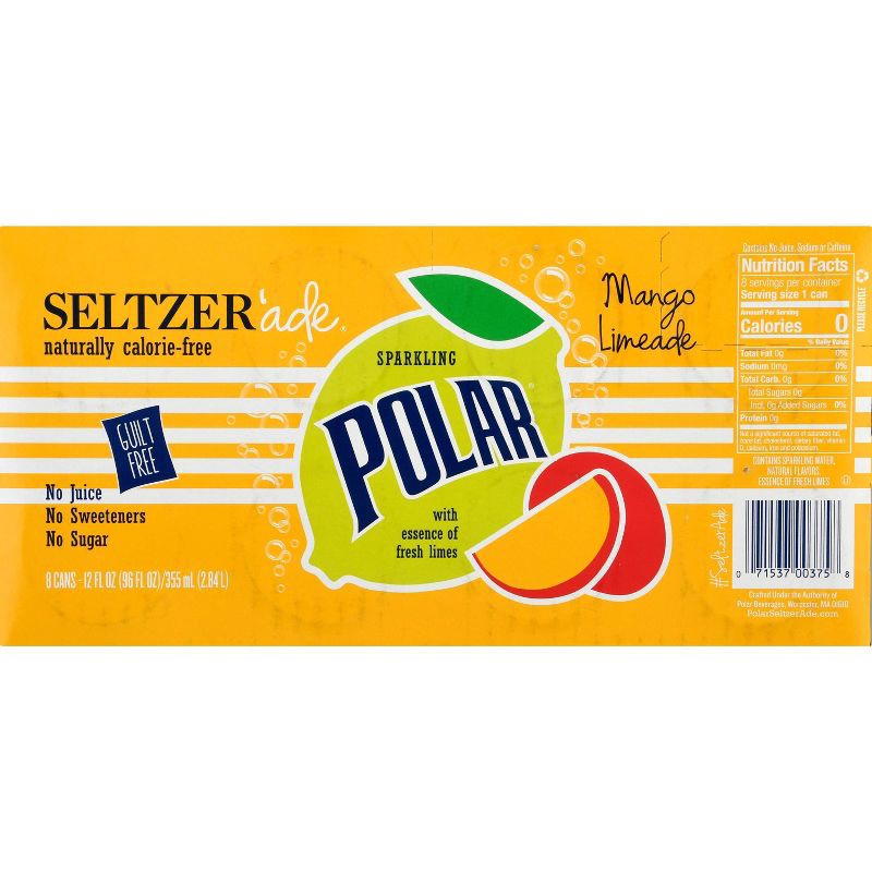 slide 5 of 5, Polar Seltzerade Mango Limeade - 8pk/12 fl oz Cans, 8 ct; 12 fl oz