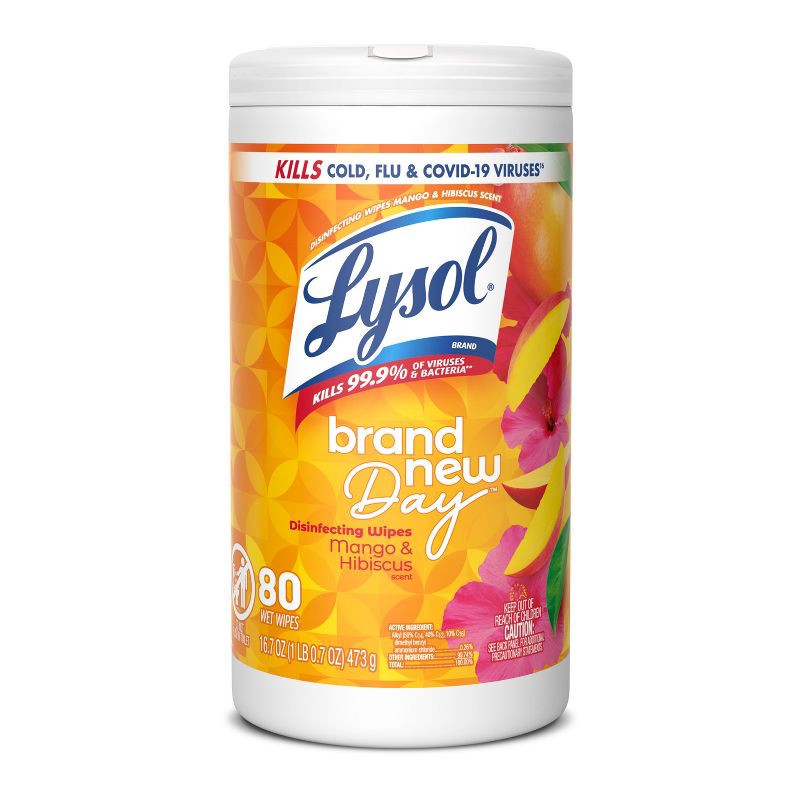 slide 1 of 10, Lysol Brand New Day Disinfecting Wipes - 80ct: Multipurpose, Multi-Surface, Passion Fruit, Hibiscus, 80 ct