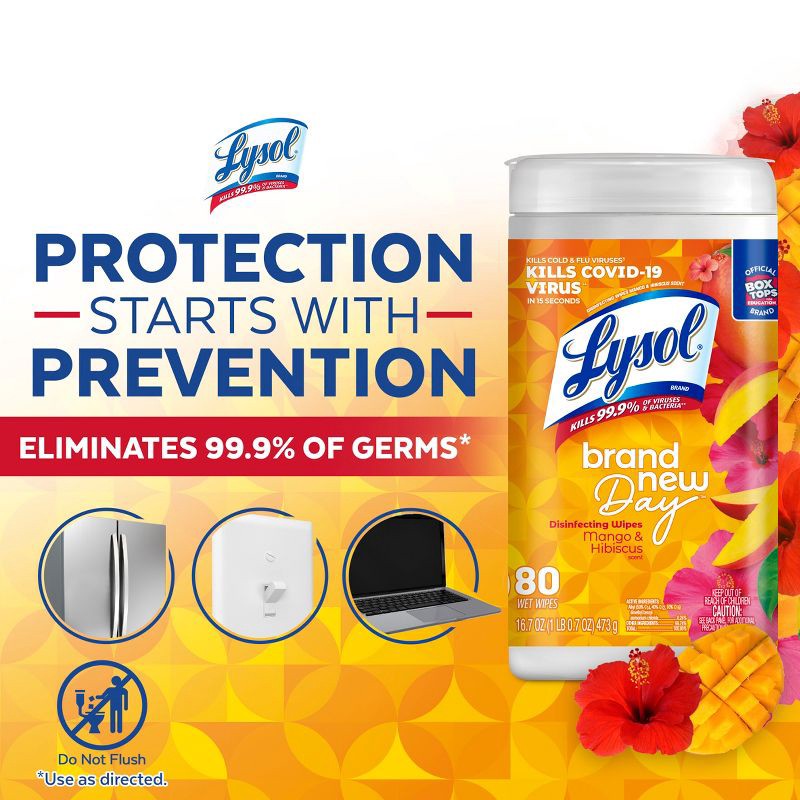 slide 5 of 6, Lysol Disinfecting Wipes, Brand New Day, 80 wipes, 1 ct
