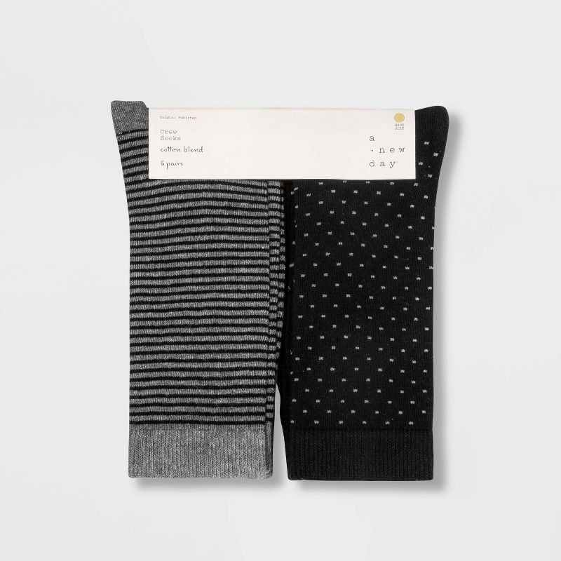 slide 2 of 2, Women's Multipattern 6pk Crew Socks - A New Day™ Black/Gray 4-10, 6 ct