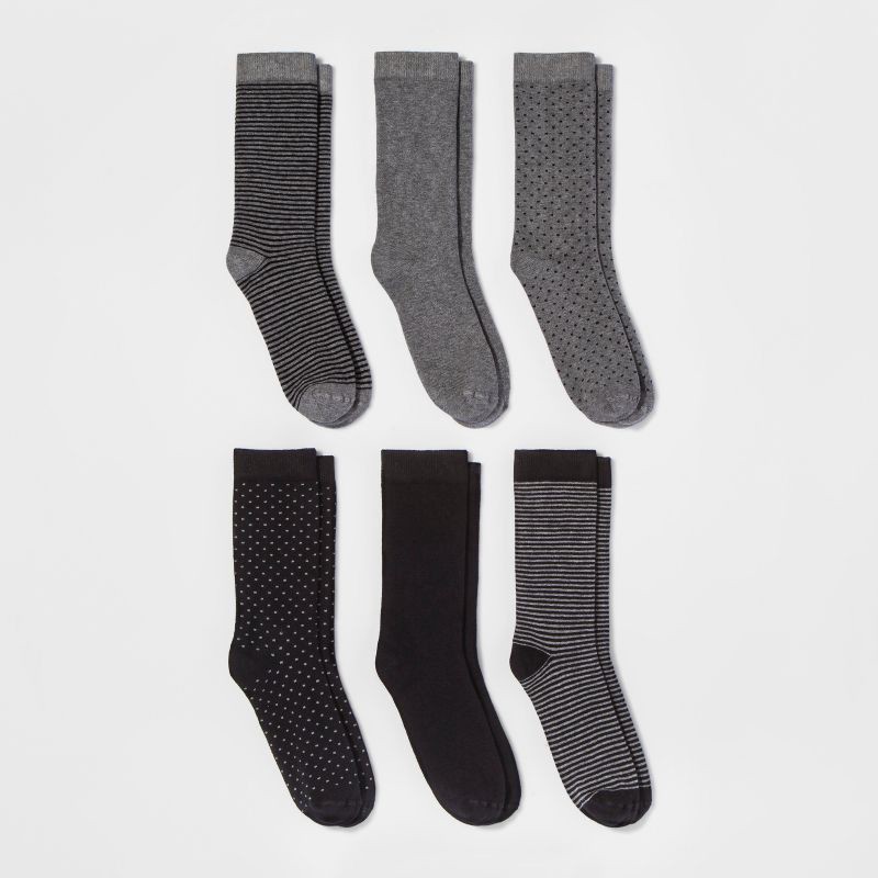 slide 1 of 2, Women's Multipattern 6pk Crew Socks - A New Day™ Black/Gray 4-10, 6 ct