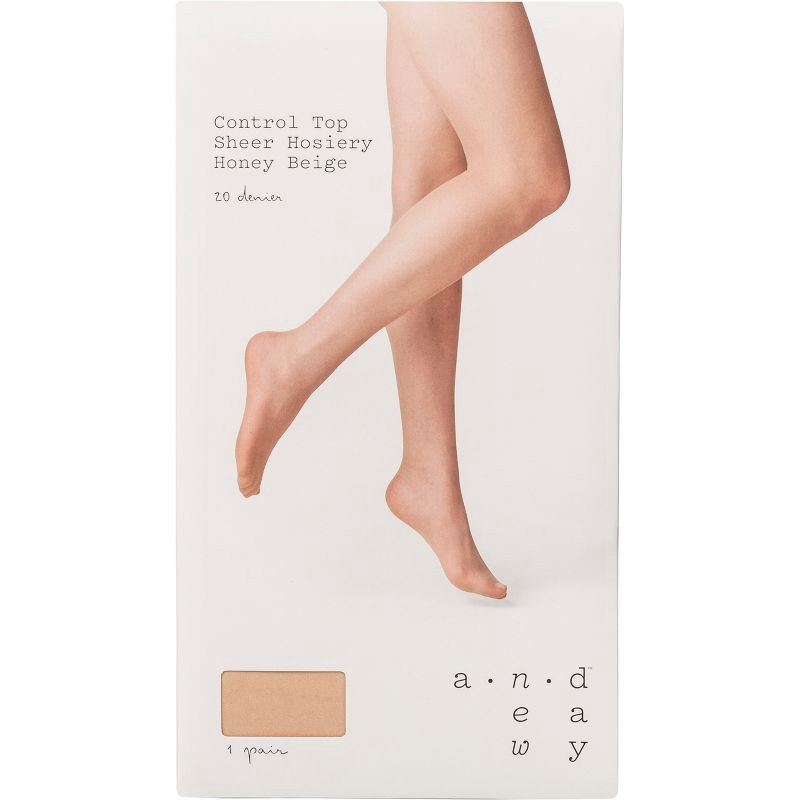 slide 2 of 2, Women's 20D Sheer Control Top Tights - A New Day™ Honey Beige M/L: High Waisted Hosiery, Nylon Spandex Blend, Solid Pattern, 1 ct
