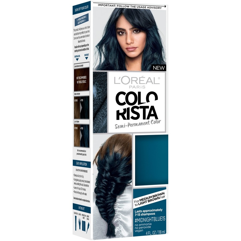 slide 5 of 7, L'Oreal Paris Colorista Semi-Permanent Hair Color For Brunettes MidnightBlue - 4 fl oz, 4 fl oz