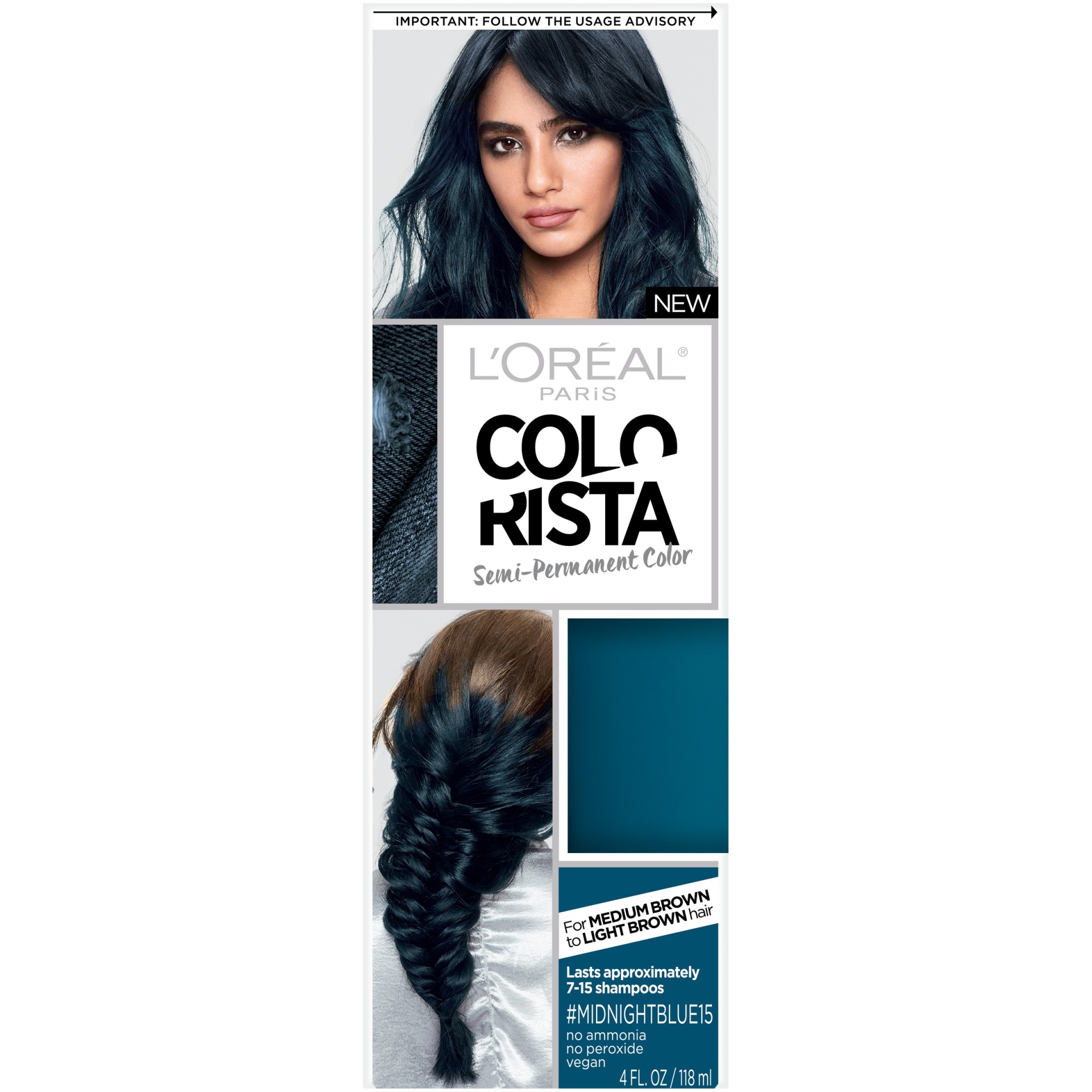 slide 1 of 1, L'Oreal Paris Colorista Semi-Permanent Hair Color For Brunettes MidnightBlue - 4 fl oz, 4 fl oz