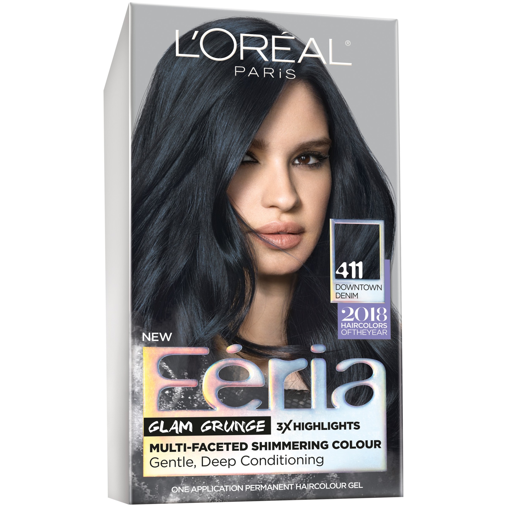 slide 1 of 8, L'Oréal Paris Feria Multi-faceted Shimmering Permanent Hair Color 411 Downtown Denim, 1 ct
