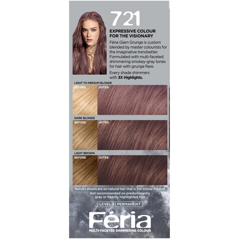 slide 3 of 4, L'Oreal Paris Feria Permanent Hair Color 721 Dusty Mauve, 1 ct
