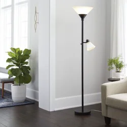 Mother Daughter Torchiere Floor Lamp Black with Glass Shade - Threshold™: Metal Body, ETL Listed, Dimmable