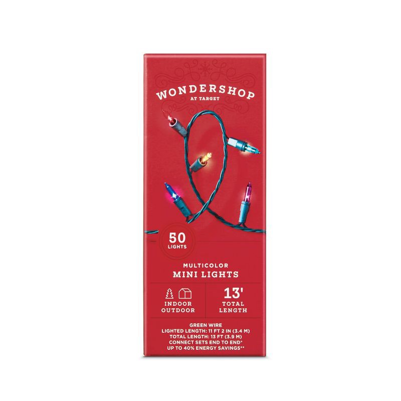 slide 3 of 3, 50ct Incandescent Mini Christmas String Lights Multicolor with Green Wire - Wondershop™, 50 ct