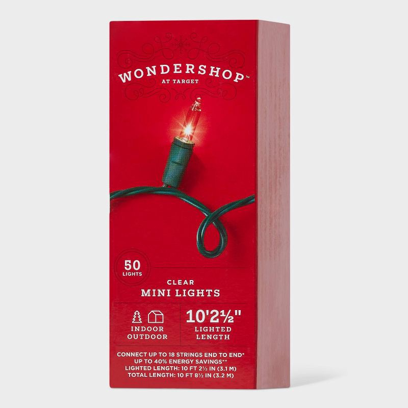 slide 5 of 5, 50ct Incandescent Mini Christmas String Lights Clear with Green Wire - Wondershop™: UL Listed, Indoor/Outdoor Use, 50 ct