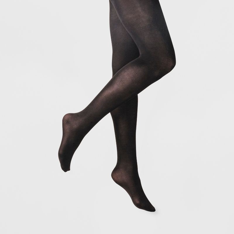 slide 1 of 2, Women's 2pk 50D Opaque Tights - A New Day™ Black L/XL: High Waisted, Nylon-Spandex Blend, Tagless, Closed Toe, Hand Wash, 2 ct