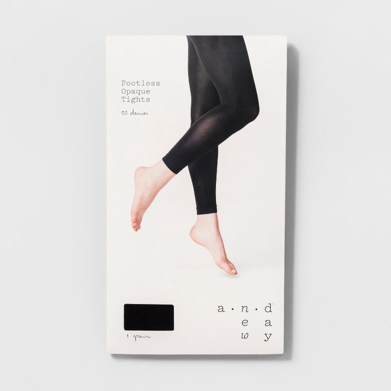 slide 2 of 2, Women's 50D Opaque Footless Tights - A New Day™ Black L/XL: High Waisted, Tagless, Nylon-Spandex Blend, Hand Wash, 1 ct