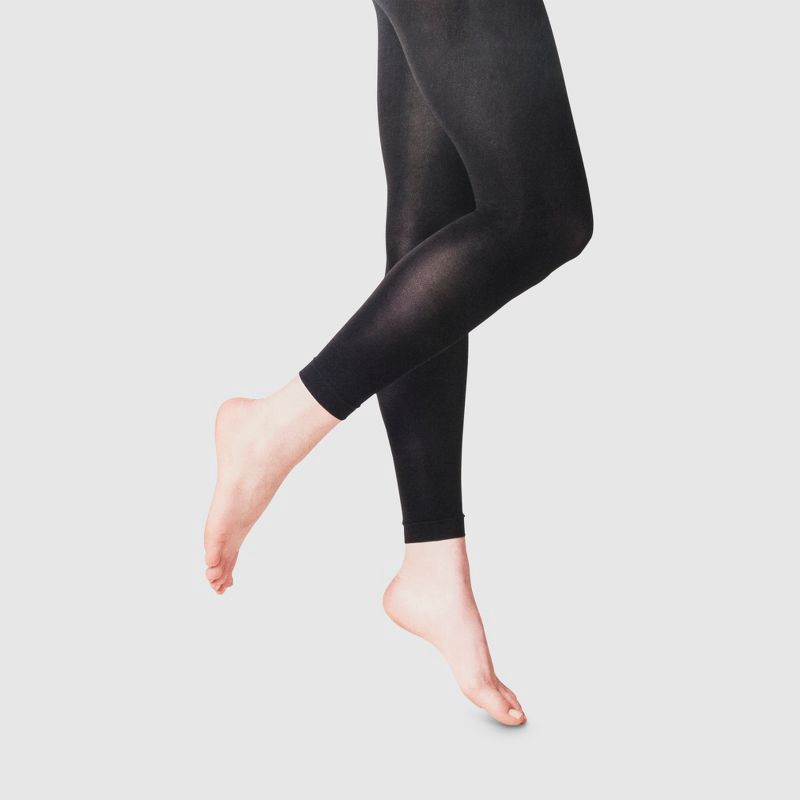 slide 1 of 2, Women's 50D Opaque Footless Tights - A New Day™ Black L/XL: High Waisted, Tagless, Nylon-Spandex Blend, Hand Wash, 1 ct