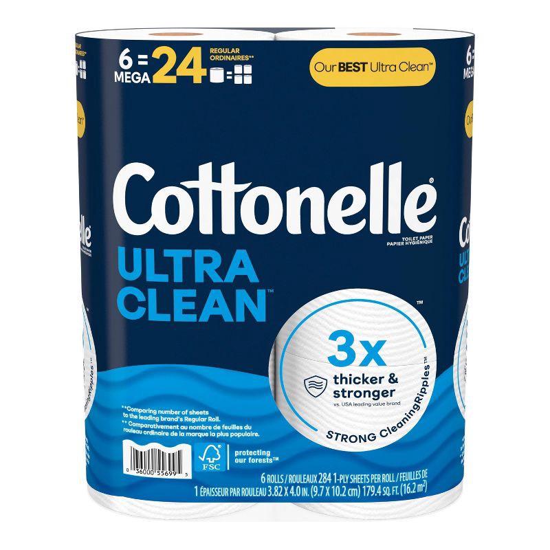 slide 2 of 10, Cottonelle Ultra Clean Strong Toilet Paper - 6 Mega Rolls, 1 ct