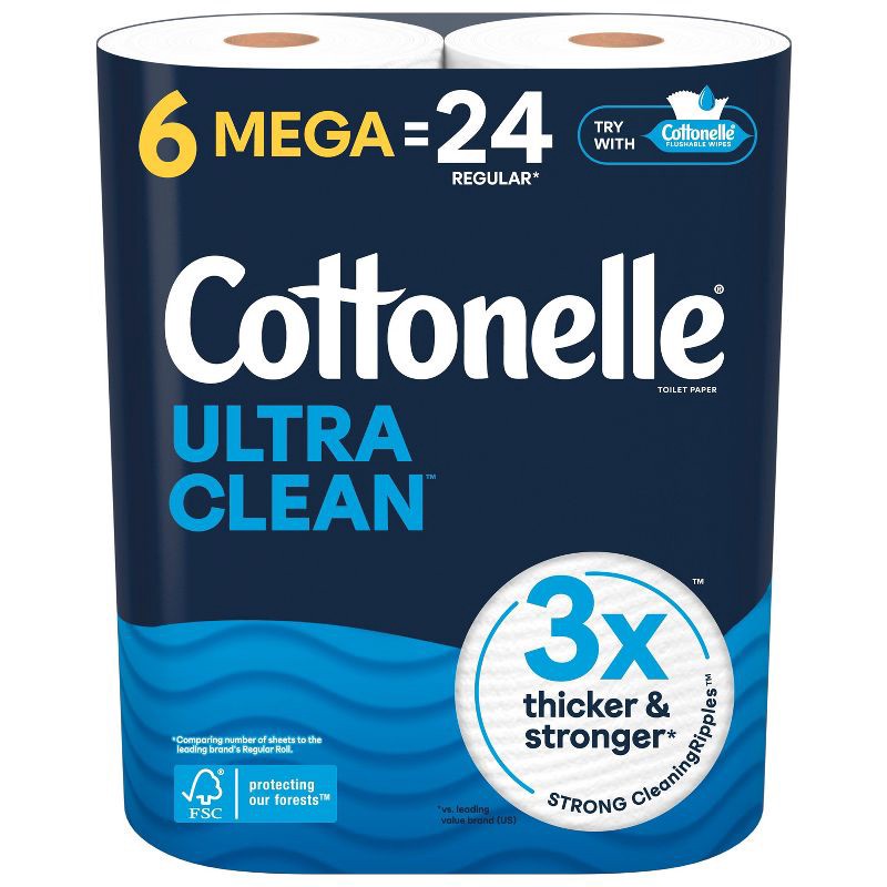 slide 1 of 8, Cottonelle Ultra Clean Strong Toilet Paper - 6 Mega Rolls, 1 ct