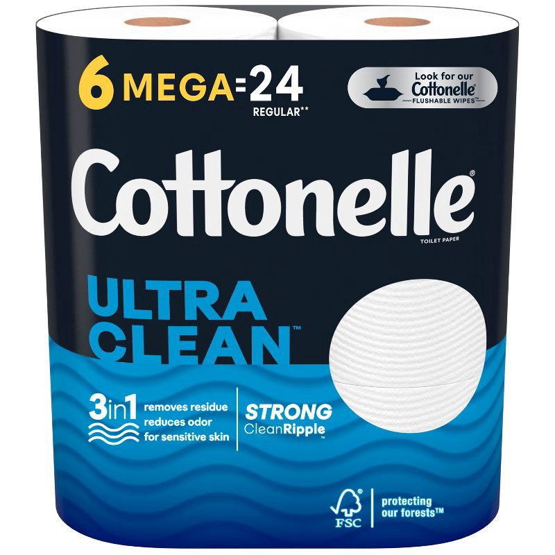 slide 1 of 10, Cottonelle Ultra Clean Strong Toilet Paper - 6 Mega Rolls, 1 ct