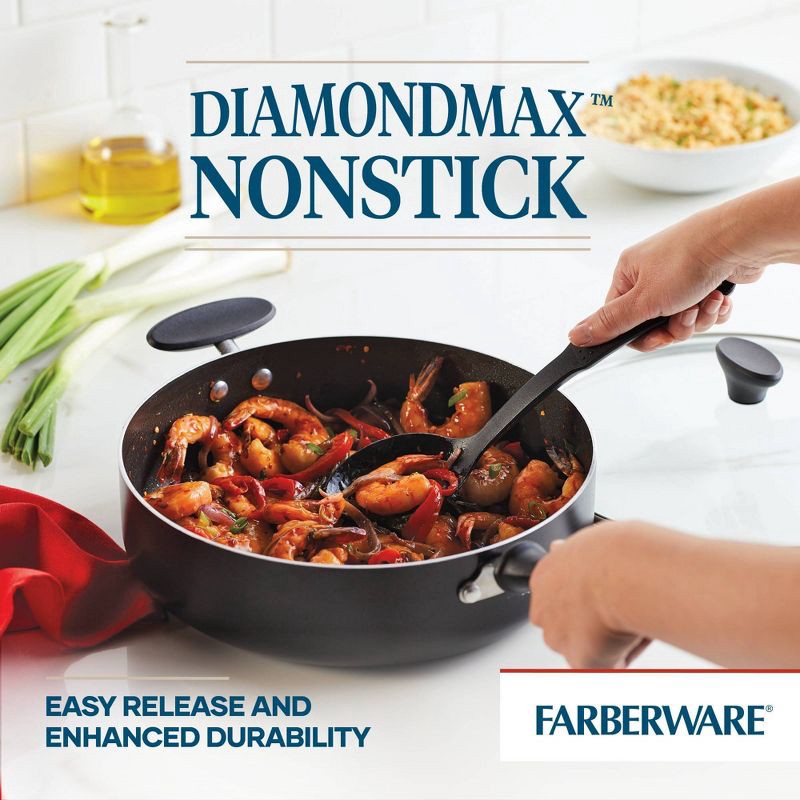 slide 4 of 9, Farberware Reliance 6qt Covered Saute Pan with Helper Handle Black: Nonstick, Glass Lid, Oven & Dishwasher Safe, 6 qt