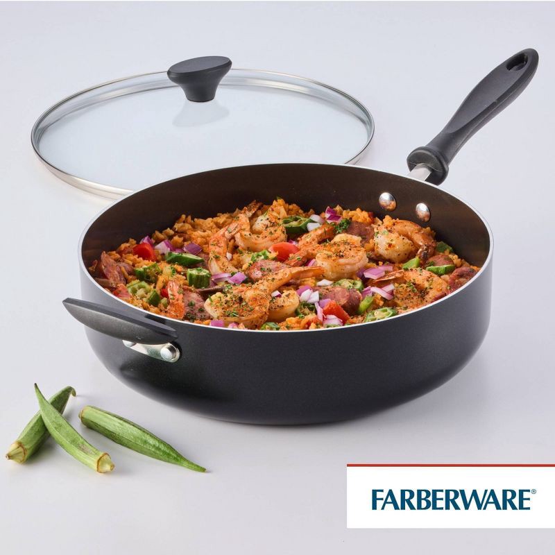 slide 6 of 9, Farberware Reliance 6qt Covered Saute Pan with Helper Handle Black: Nonstick, Glass Lid, Oven & Dishwasher Safe, 6 qt