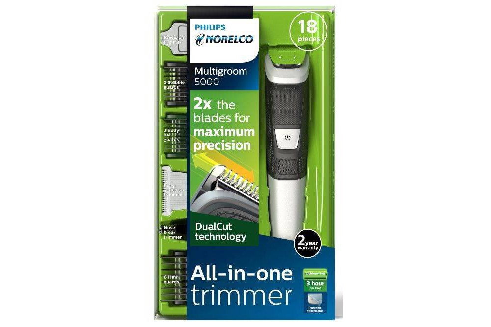 slide 6 of 9, Philips Norelco Series 5000 Multigroom 18pc Men's Rechargeable Electric Trimmer - MG5750/49, 18 ct