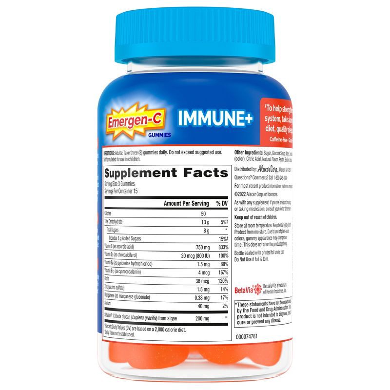 slide 2 of 8, Emergen-C Immune+ with Vitamin D Gummies - Super Orange - 45ct, 45 ct