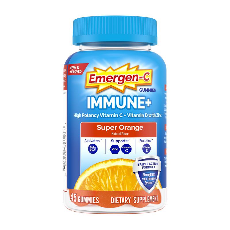 slide 1 of 8, Emergen-C Immune+ with Vitamin D Gummies - Super Orange - 45ct, 45 ct