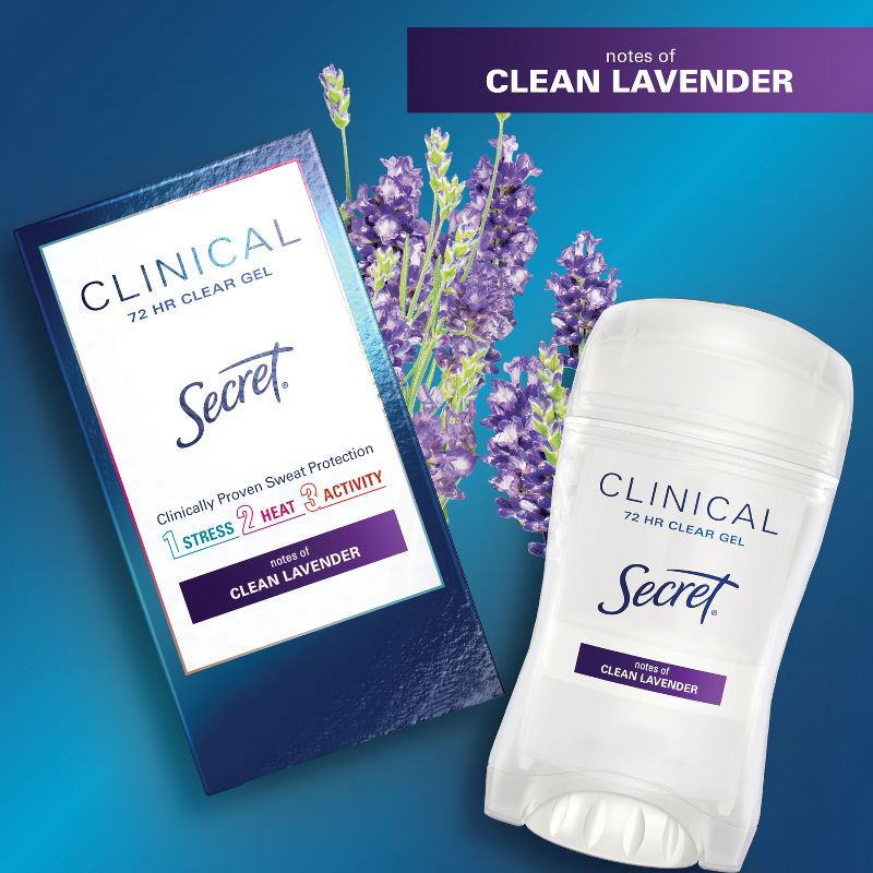 slide 5 of 11, Secret Clinical Strength Clear Gel Antiperspirant and Deodorant for Women - Clean Lavender - 2.6oz, 2.6 oz