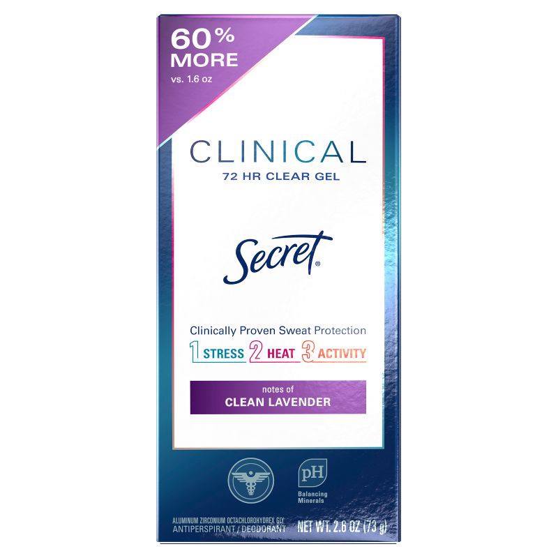 slide 9 of 11, Secret Clinical Strength Clear Gel Antiperspirant and Deodorant for Women - Clean Lavender - 2.6oz, 2.6 oz