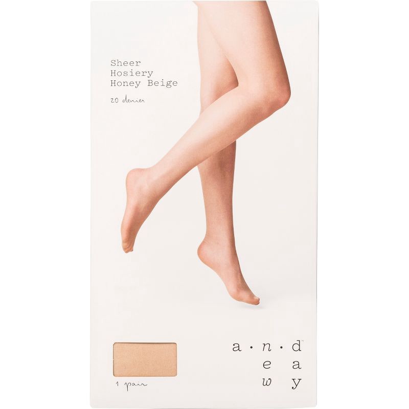 slide 2 of 2, Women's 20D Sheer Tights - A New Day™ Honey Beige S/M: High Waisted, Nylon-Spandex Blend, Tagless, Closed Toe, 1 ct