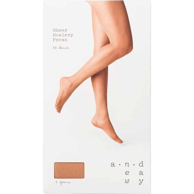 slide 2 of 2, Women's 20D Sheer Nudes - A New Day™ Pecan S/M: High Waisted Nylon Spandex Tights, Tagless, Closed Toe, Hand Wash, 1 ct