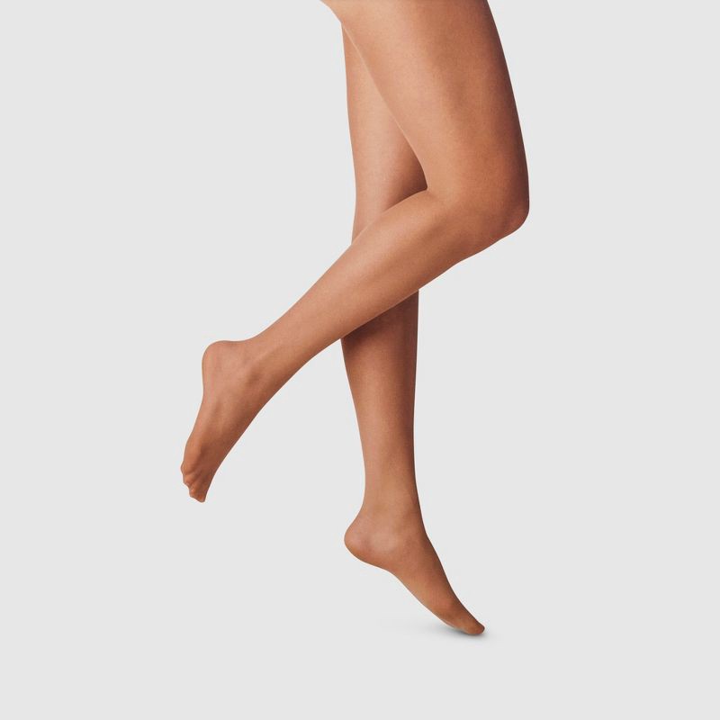 slide 1 of 2, Women's 20D Sheer Nudes - A New Day™ Pecan S/M: High Waisted Nylon Spandex Tights, Tagless, Closed Toe, Hand Wash, 1 ct