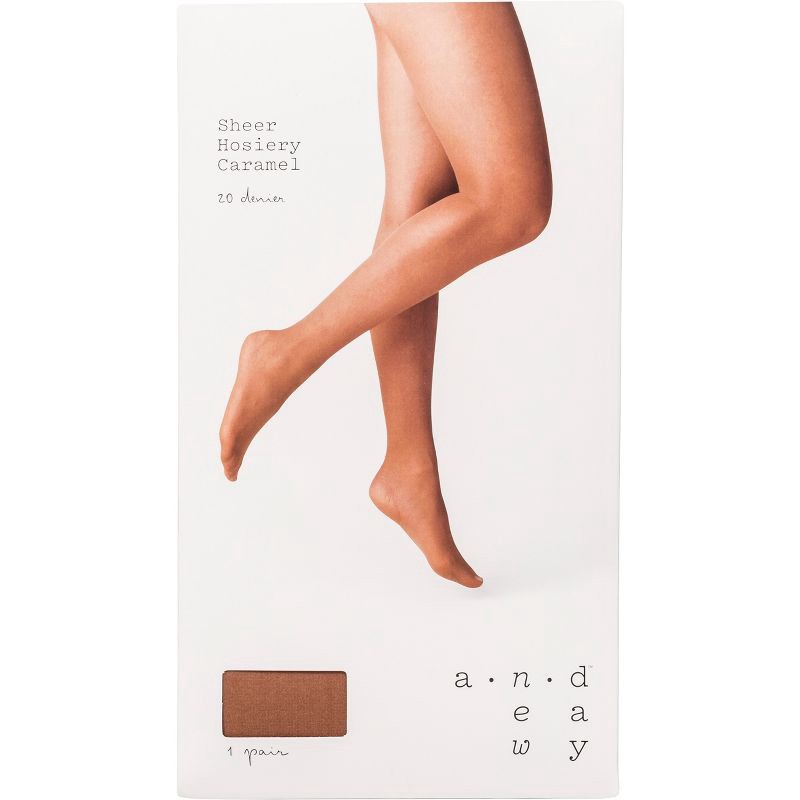 slide 2 of 2, Women's 20D Sheer Tights - A New Day™ Caramel 1X/2X: High Waisted, Tagless, Knit, Plus Size, 1 ct