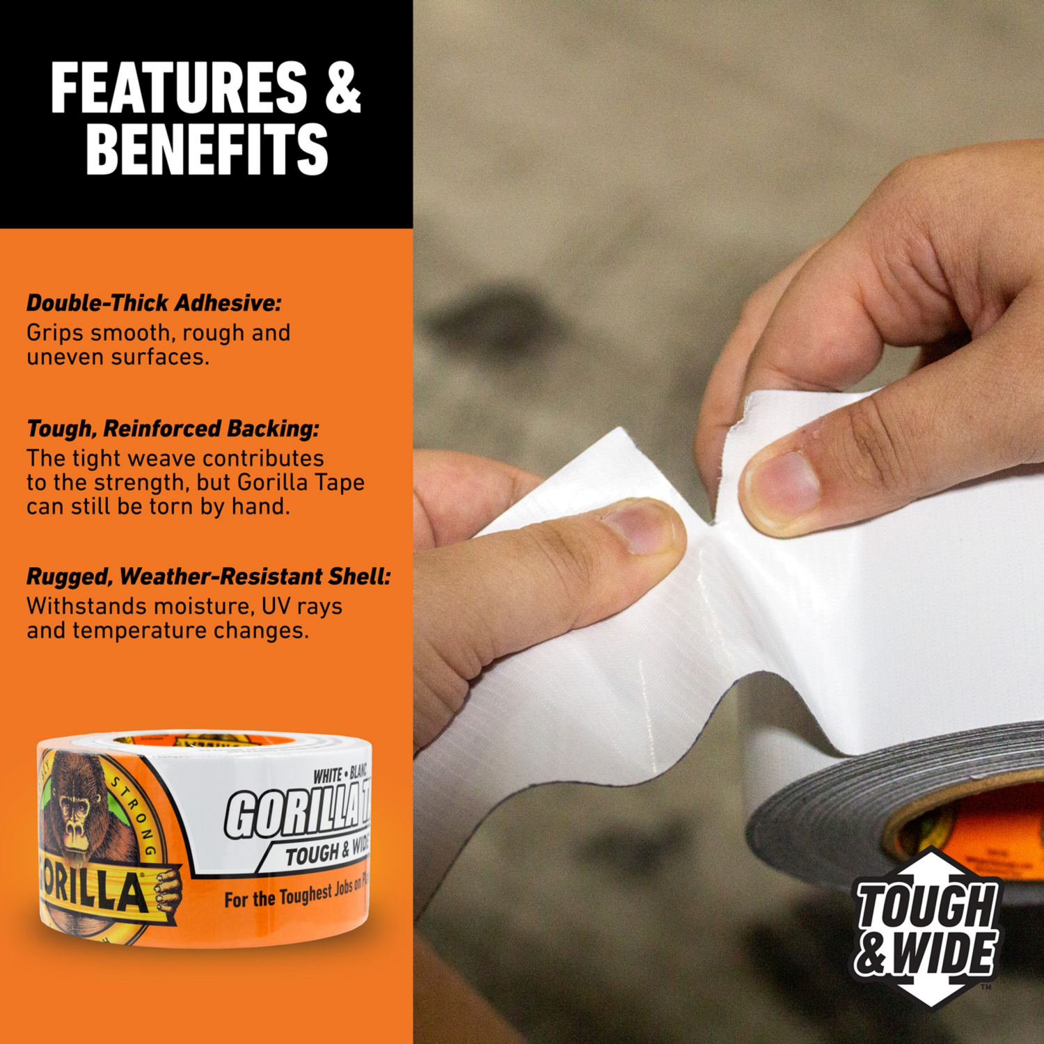 slide 4 of 4, Gorilla Tough & Wide White Tape 25yd, 25 yd