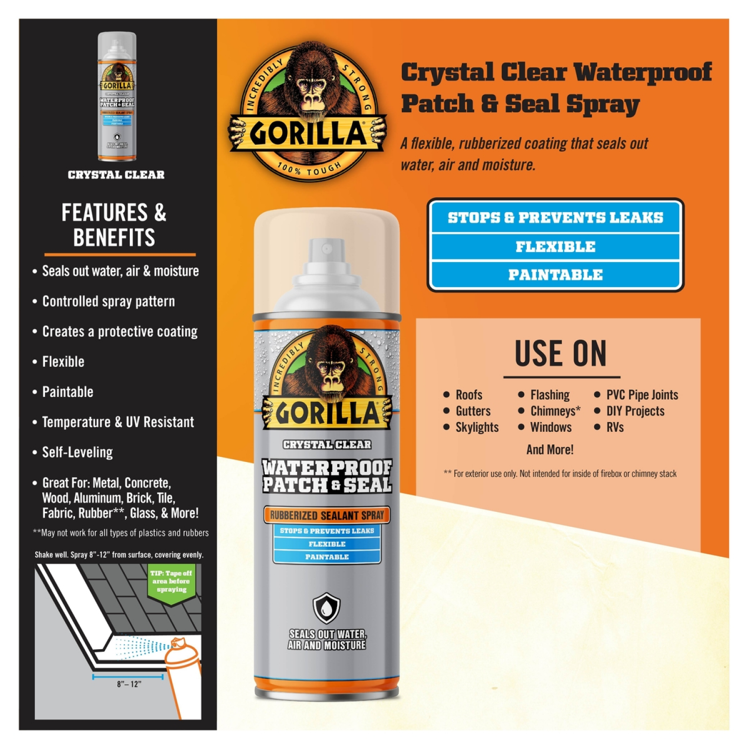 slide 3 of 5, Gorilla Waterproof Patch & Seal Clear Spray, 14 oz