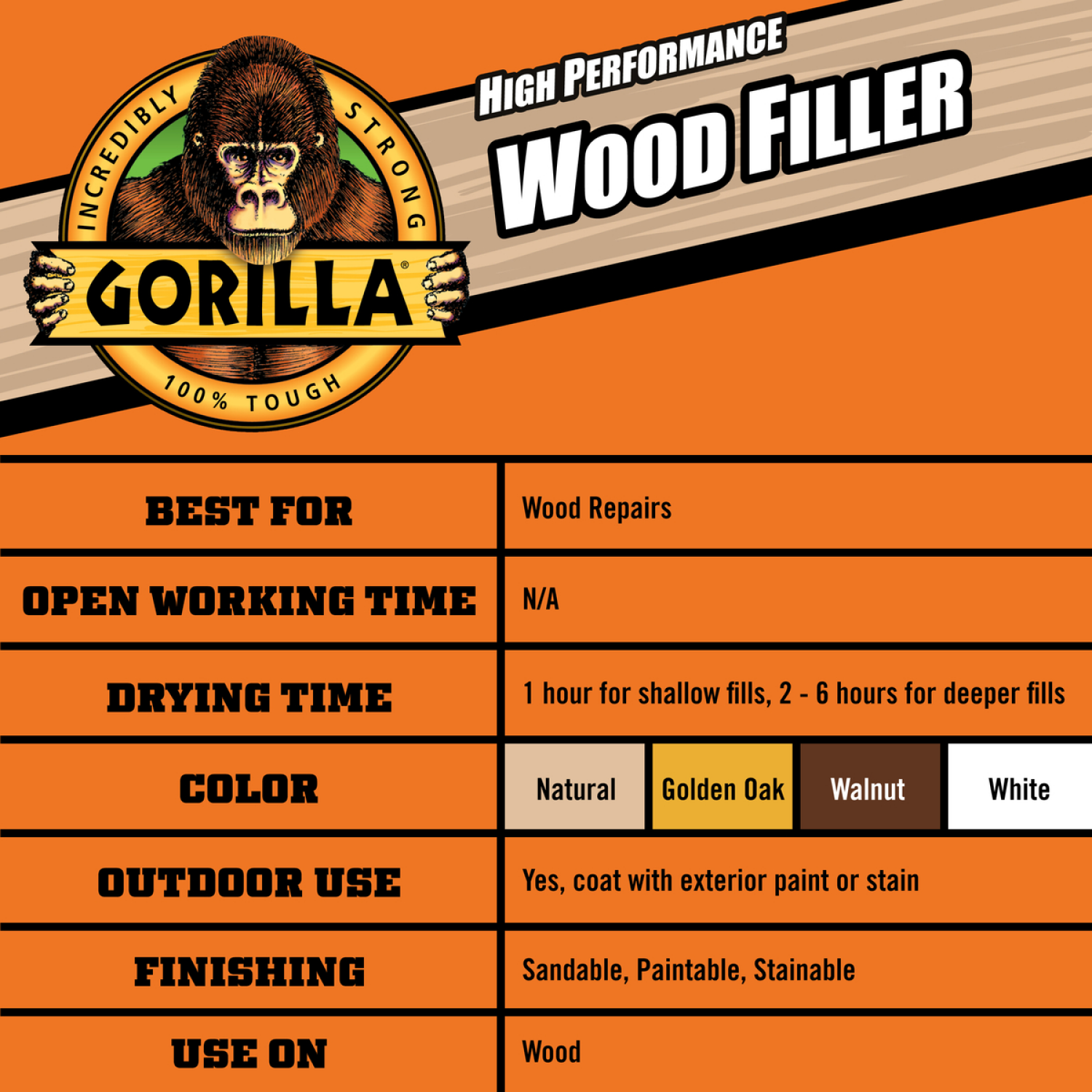 slide 2 of 4, Gorilla Golden Oak Wood Filler 6oz Tube, 6 oz