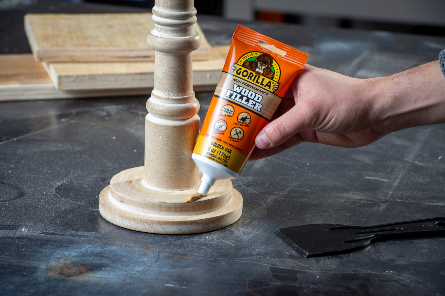 slide 4 of 4, Gorilla Golden Oak Wood Filler 6oz Tube, 6 oz