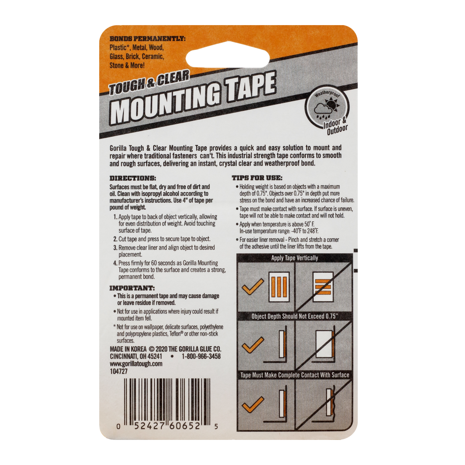 slide 2 of 2, Gorilla Glue Tough & Clear Mounting Tape, 1 ct