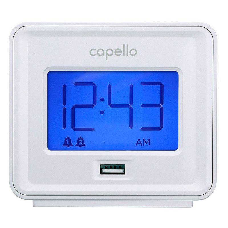 slide 1 of 4, Capello - Dual Alarm Clock with USB Phone Charger - White, 1 ct