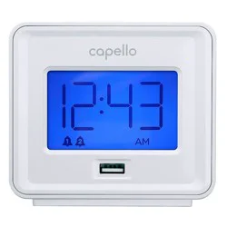 Capello - Dual Alarm Clock with USB Phone Charger - White
