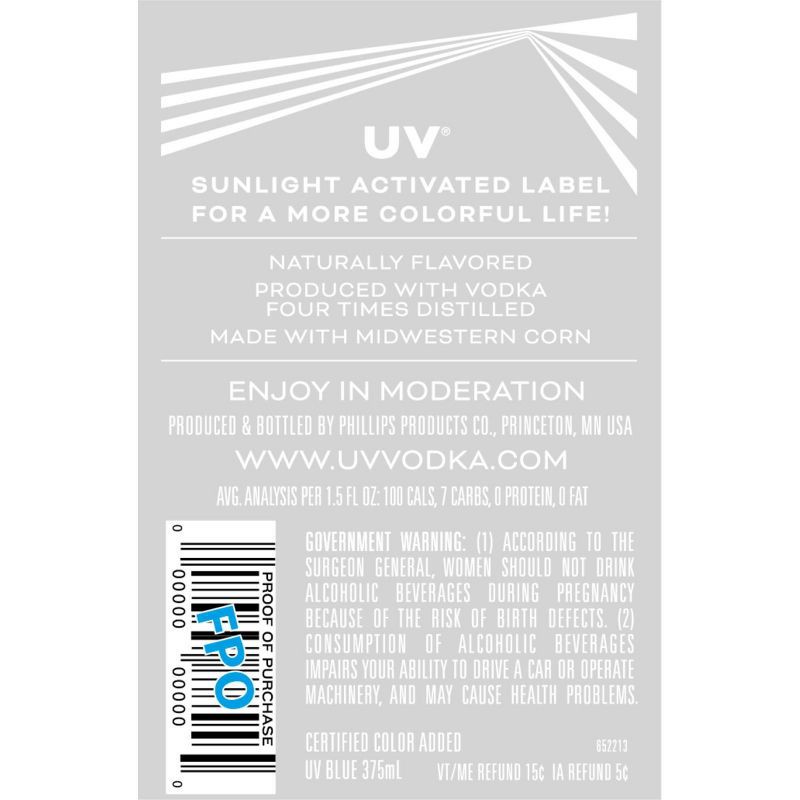 slide 4 of 4, UV Vodka UV Blue Raspberry Vodka - 375ml Plastic Bottle, 375 ml