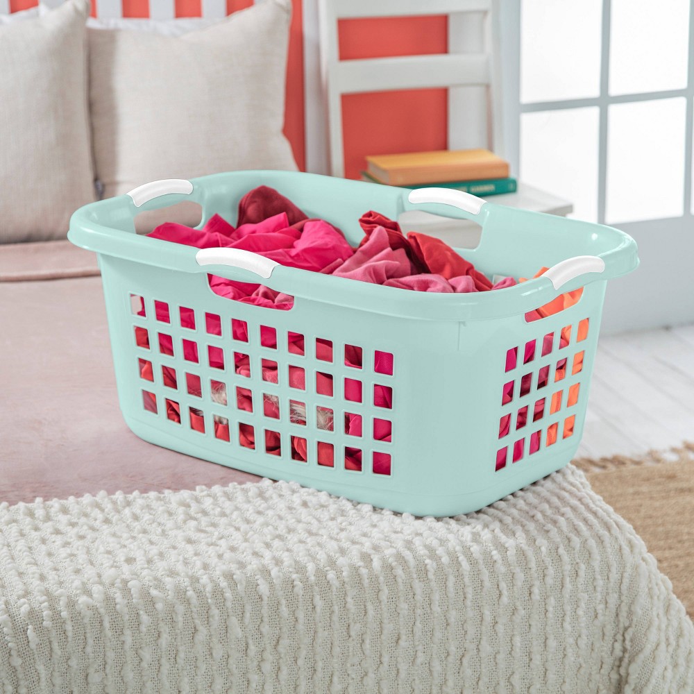 2 Bushel Laundry Basket Aqua with White Handles Room Essentials 1 ct