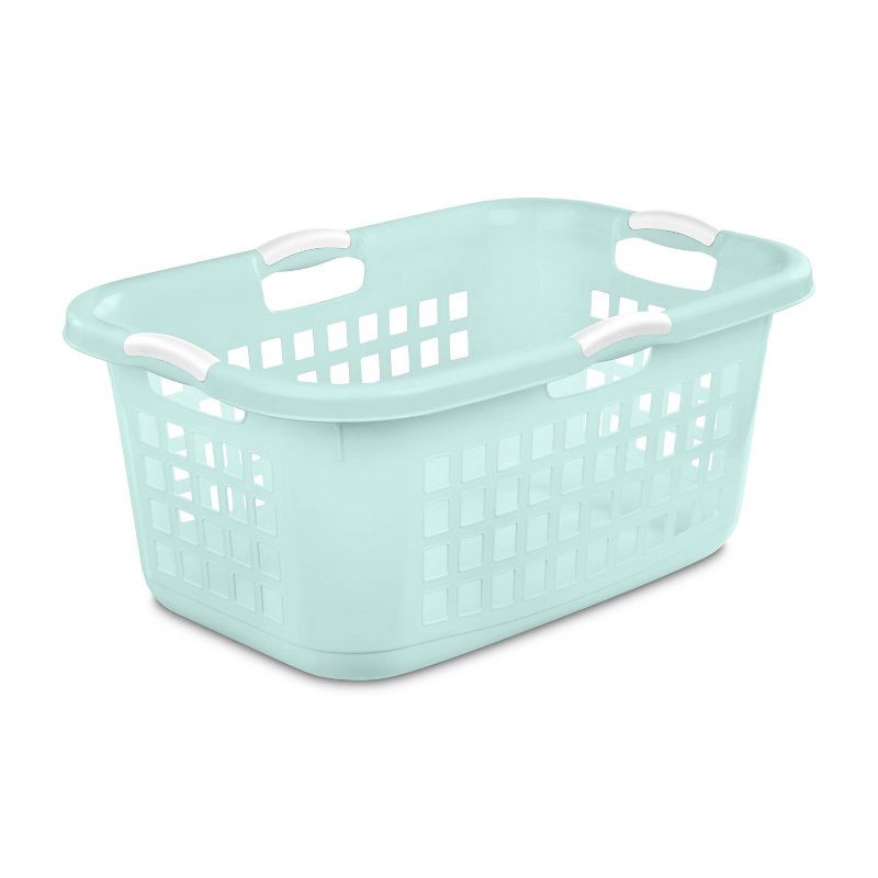 slide 1 of 1, 2 Bushel Laundry Basket Aqua with White Handles - Room Essentials, 1 ct