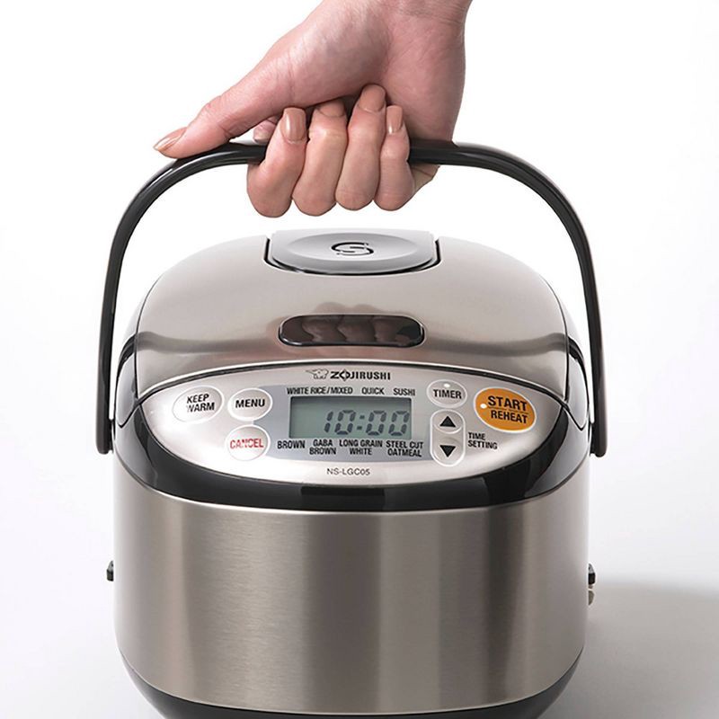 slide 4 of 10, Micom 3 Cup Rice Cooker & Warmer: Zojirushi, 8 Settings, Automatic Keep Warm, Nonstick, Timer, Light Silver, 450W, 1 ct